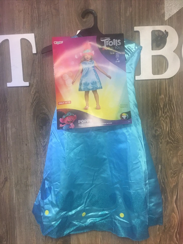 Kids’ Deluxe Trolls Poppy Halloween Costume Dress Only Size M 7-8 Blue
