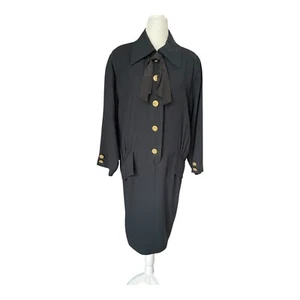 Vintage Le Crillon for Bergdorf Goodman Black Secretary Dress Sz 10 Gold Crest B - Picture 1 of 13