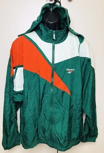 Reebok Mens Large Green Orange White Full Zip Mesh Lined Track Windbreaker - Picture 1 of 3