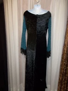 GOTHIC PRINCESS Halloween COSTUME Black & Teal Velvet Dress ADULT MEDIUM - Picture 1 of 6