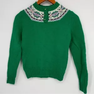 Vintage L.L. Bean Shetland Wool Fair Isle Sweater Kids Size 16 - Picture 1 of 8
