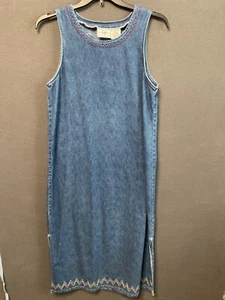 Retro Studio Ease Denim Dress 12 Boho Embroidered Sleeveless Long Cottagecore - Picture 1 of 7