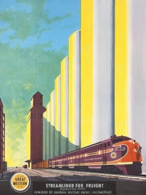 Impresión artística ferroviaria del Gran Oeste de Chicago - Póster WPA diseño de tren futurista 1940 Foto 1 de 2