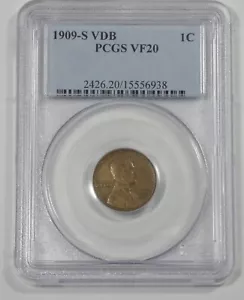1909-S VDB Lincoln/Wheat Ears reverse Cent CERTIFIED PCGS VF 20 1c - Picture 1 of 4