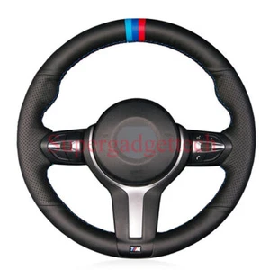 Top Leather Steering Wheel Hand-stitch on Wrap Cover For BMW F22 M4 M5 M6 X5 - Picture 1 of 10
