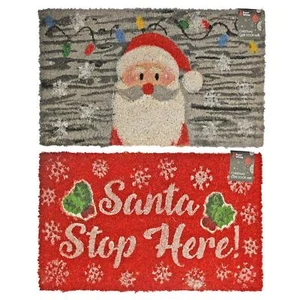 Christmas Outdoor Doormat Coir Mat Santa Stop Here or Santa Fairy Lights 35x65cm - Picture 1 of 3