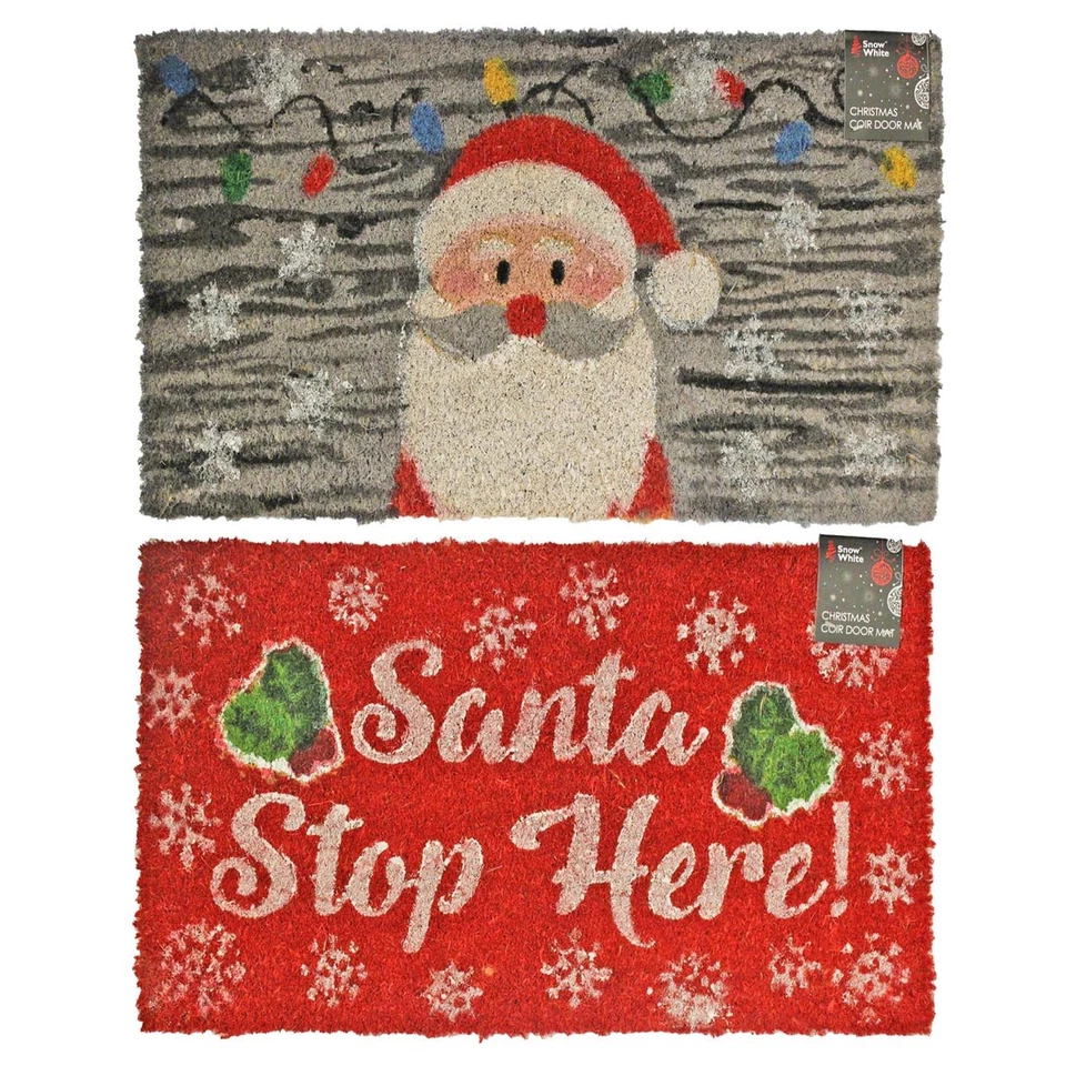 Christmas Outdoor Doormat Coir Mat Santa Stop Here or Santa Fairy Lights 35x65cm - Image 1 of 1