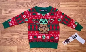 BABY YODA~THE CHILD CHRISTMAS SWEATER~12M~GREEN/RED~PULLOVER~NWT - Imagen 1 de 2