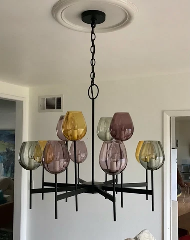 Beautiful 70s Mid Century Modern 12 Glass multi colored Lightolier Chandelier Cover