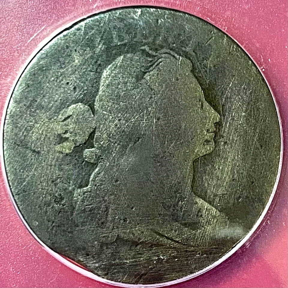 CURVED CLIP ERROR ANACS AG-3 DET! 1796 LIBERTY CAP  LARGE CENT - Image 1 of 3