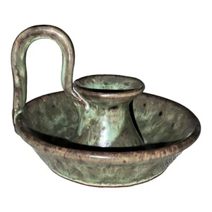 Chamber Candlestick By Whatstandwell Pottery Brown & Green Studio Pottery - Picture 1 of 6