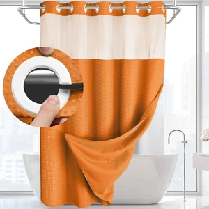 No Hook Shower Curtain with Snap Liner Set and Top Sheer Window 75"x72" (ORANGE) - Picture 1 of 10