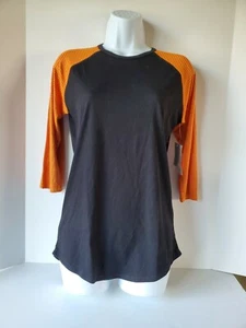  Lularoe Größe XS schwarz Body orange Streifen Ärmel Randy Damen T-Shirt Oberteil neu mit Etikett - Bild 1 von 7