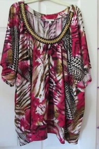 FASHION BUG Gr. 4X rosa Print Bluse Shirt Top - Poly/Elasthan - Perlenausschnitt - Bild 1 von 6