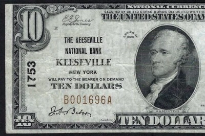 🇺🇸  NY 1929 $10 ♚♚KEESEVILLE, NEW YORK♚♚ PCGS  VERY FINE 25 HARD TO FIND! - Image 1 of 3