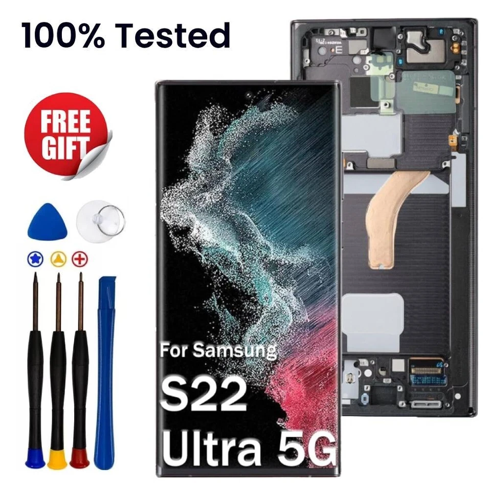 Samsung Galaxy S22 Ultra 5G Black OLED LCD Touch Screen Digitizer Frame SM-S908 - Image 1 of 4