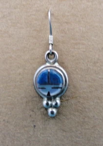Vtg Zuni Sunface Earring, Channel Set Turquoise & MOP Dangle (2122) - Picture 1 of 4