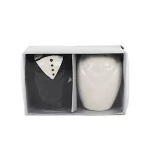 2.5" Black White Bride Groom Salt Pepper Shakers Wedding Favors Gift Box Party - Picture 1 of 9