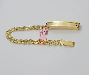 Real 14k Yellow Gold Chino Bracelet 8 Inch 7mm Men's Name Plate ID Link Solid - Picture 1 of 11