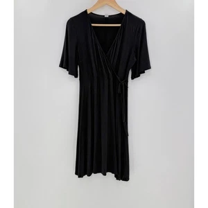 Old Navy Petite Black Wrap Dress Flutter Sleeve Knee Length Casual - Picture 1 of 11