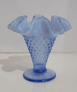 Vintage Fenton Periwinkle Blue Opalescent Hobnail Trumpet Vase - Picture 1 of 6