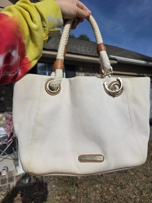 Bolso de Mano Grande Michael Kors Marfil Lona Cuerda Asas Ancla Tema Náutico Foto 1 de 4