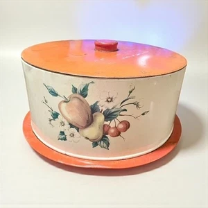 Vintage Kuchenträger Metall Decoware mit Obst Design LESEN - Bild 1 von 10