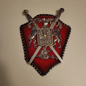 Schild Wandrelief Wappen Deko Europäisches Schwert Rote Löwen - Spanisch - Bild 1 von 5