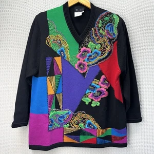 Suéter Colorido De Colección Años 80 Diane Freis 100% Lana Merino Mujer Talla Med Ecléctico - Imagen 1 de 9