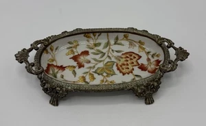 Portasapone/bevande vintage Hua Rong Tang Zhi porcellana e piedi in ottone - Foto 1 di 6