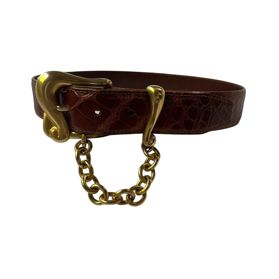 Cinturón de cocodrilo genuino marrón vintage BARRY KIESELSTEIN-CORD 26-28 X pequeño Foto 1 de 4