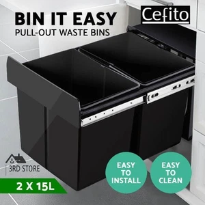 Cefito Rubbish Bin 2X15L Pull Out Bin Kitchen Double Dual Twin Bins Sliding - Picture 1 of 12