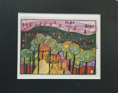 Litho Friedenreich Hundertwasser The Rain Falls Far From Us Matted Offset 1986 - Imagem 1 de 4