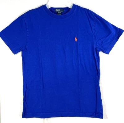 Polo by Ralph Lauren Boys Youth Medium 12/14 Blue Tee Shirt Orange Logo Cotton - Image 1 of 4