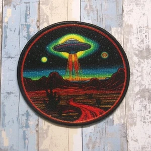 UFO Patch Iron-on Applique Sci fi, Space Planets Stars, Alien Invasion, Saucer - Picture 1 of 10