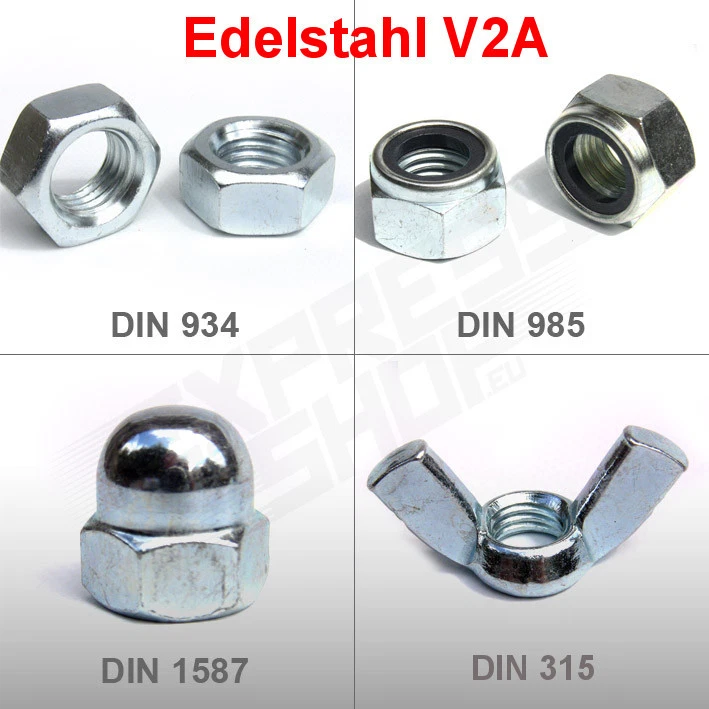 Sechskantmuttern V2A Sicherungsmuttern Hutmuttern Flügelmuttern Sechskant A2 - Bild 1 von 1