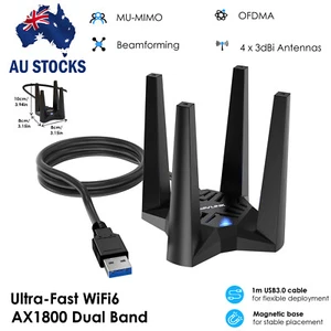 AX1800 USB 3.0 WiFi 6 Usb Adapter Dongle for PC Dual Band Support Windows 11/10 - Picture 1 of 13