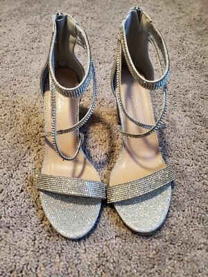 Top Moda Silver Strappy Heels Size 9 Formal Wear Strappy Sparkly Foto 1 de 4