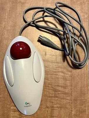 Vtg Logitech PC Computer T-CM14 Pale Gray Red Marble Mouse 4872A126 Home Office - Image 1 of 4
