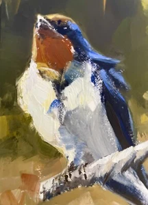 Original Oil Painting, ACEO, Miniature, Bird, Swallow by Gary Bruton - Picture 1 of 1