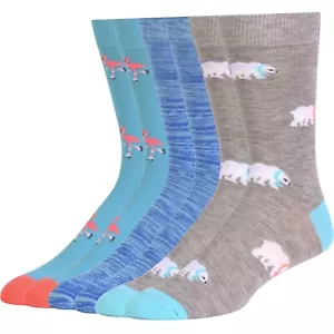 George Men's Fashion Crew Novelty Socks 3 Pair Size 6-12 Flamingo / Polar Bear - Picture 1 of 3