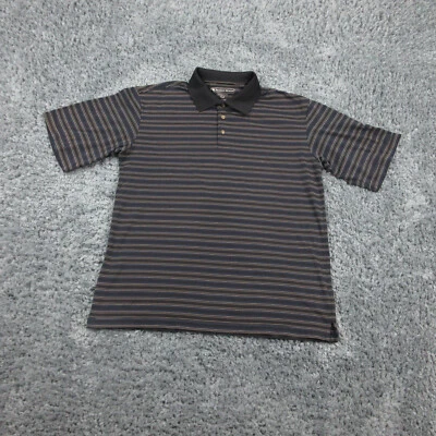 Pebble Beach Shirt Mens Large Black Blue Gray Striped Performance Golf Polo - Image 1 of 4