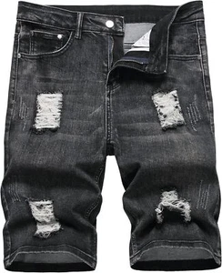 Men's Slim Fit Ripped Distressed Denim Shorts Casual Summer Biker Style - Picture 1 of 44