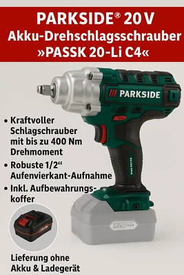 PARKSIDE PASSK 20 Li  AKKU KFZ DREHSCHLAGSCHRAUBER Schlagschrauber 400 Nm - Bild 1 von 3