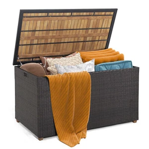 134 Gallon Patio Wicker Storage Deck Box w/ Solid Acacia Wood Backyard - Picture 1 of 10
