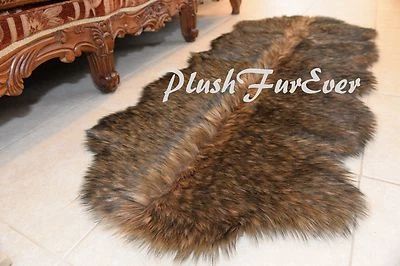 24"x59" BLACK TIP Coyote Brown Exotic Faux Fur Plush Sofa Floor Runner Rugs A4 - Image 1 of 4