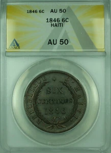 1846 6C Haiti ANACS AU-50 Coin 6 Centimes Copper KM#28 - Picture 1 of 2