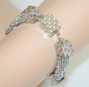 Bracciale donna argento catena multi fili ciondoli strass armband charms UN46 - Foto 1 di 3