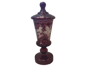 Vintage Bohemian Ruby Red Cut to Clear Lidded Pokal Covered Urn - Picture 1 of 9