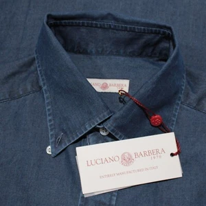 Camisa informal con botones Luciano Barbera nueva con etiquetas talla mediana en algodón azul cambray - Imagen 1 de 9